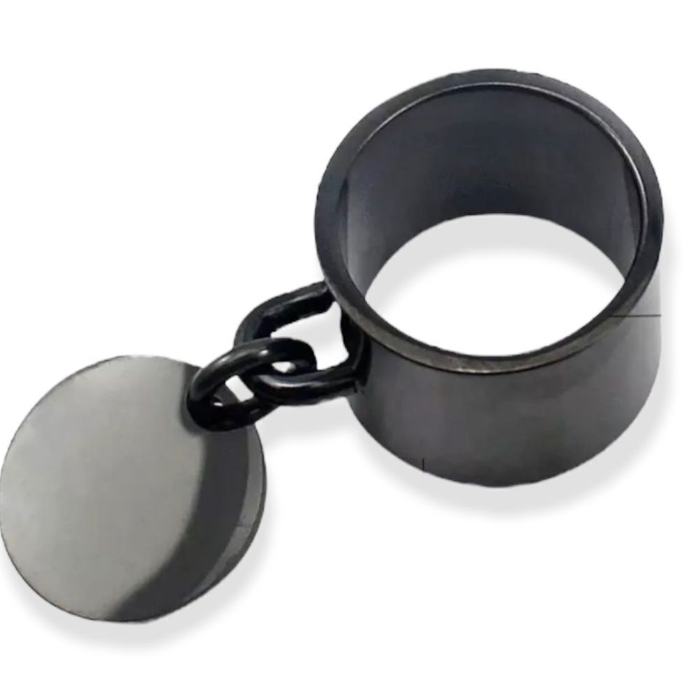 Black Matte Stainless Steel Wide Band Statement Ring Dangle Charm Ring of O NWT